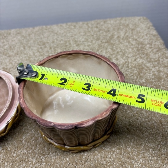 1960s MCM Tilso Retro Lidded Cottage Cheese Dish Bowl Wicker Style Base Japan 4” - Picture 5 of 6